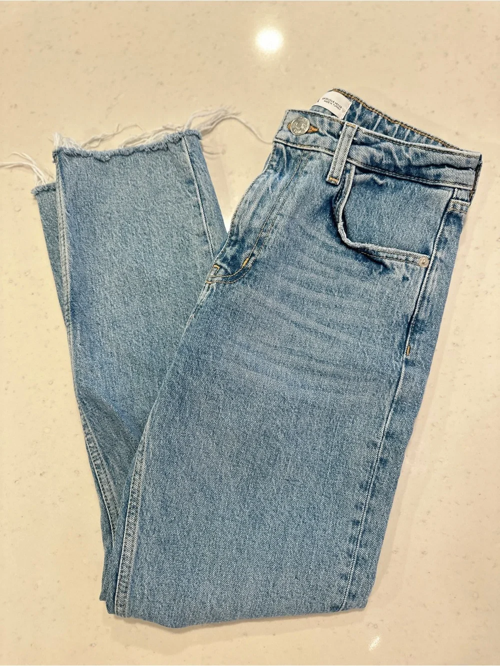 Zara Straight Leg Jean Size 6 Raw Hem Light Denim